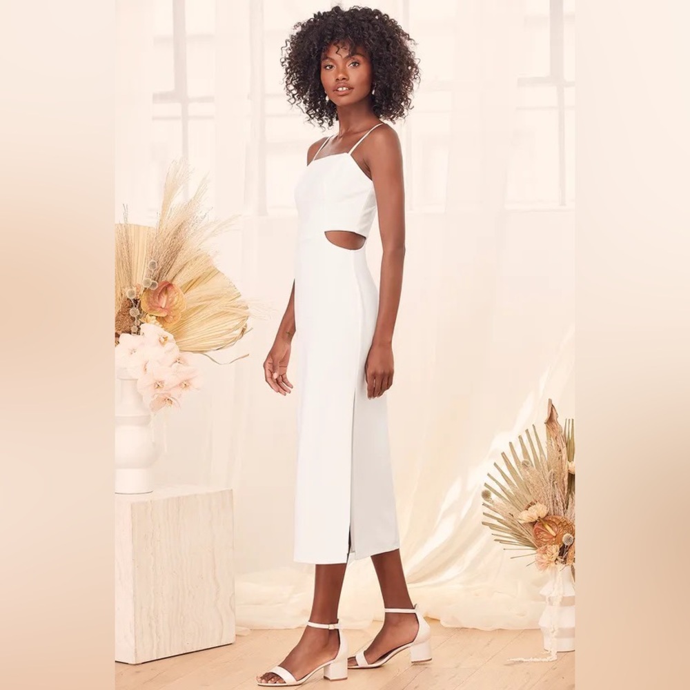 Lulus Only The Good Times White Sleeveless Cutout Midi Dress